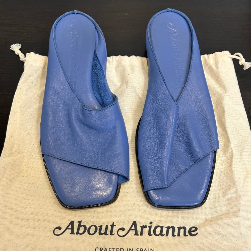 About Arianne Ojih Cel Soft Leather Flat Mules Slides Sandals Blue - Picture 3 of 9